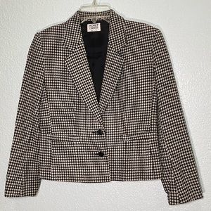 KORET CAREER PETITES VTG 90’s Black & White Tweed Houndstooth Blazer Size 2P/4P